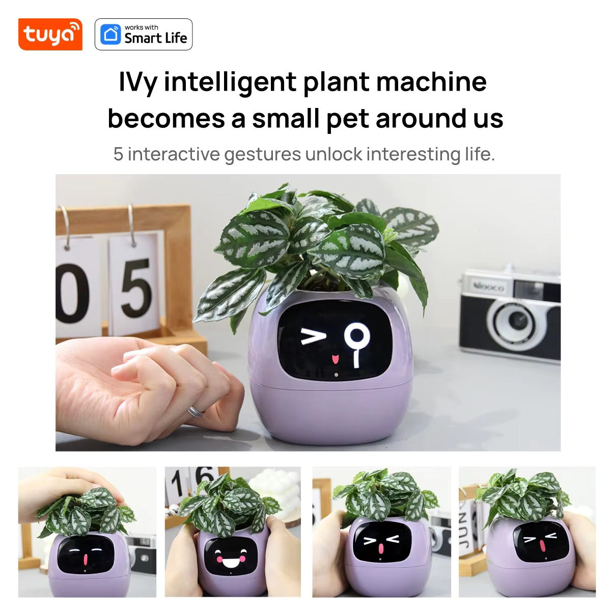 Tuya Ivy Smart Planter – 49+ Dynamic Expressions, 7 Smart Sensors, AI Chip for Fun & Easy Plant Care